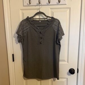 Chic & Unique Gray Lace Sleeve Women's Top
